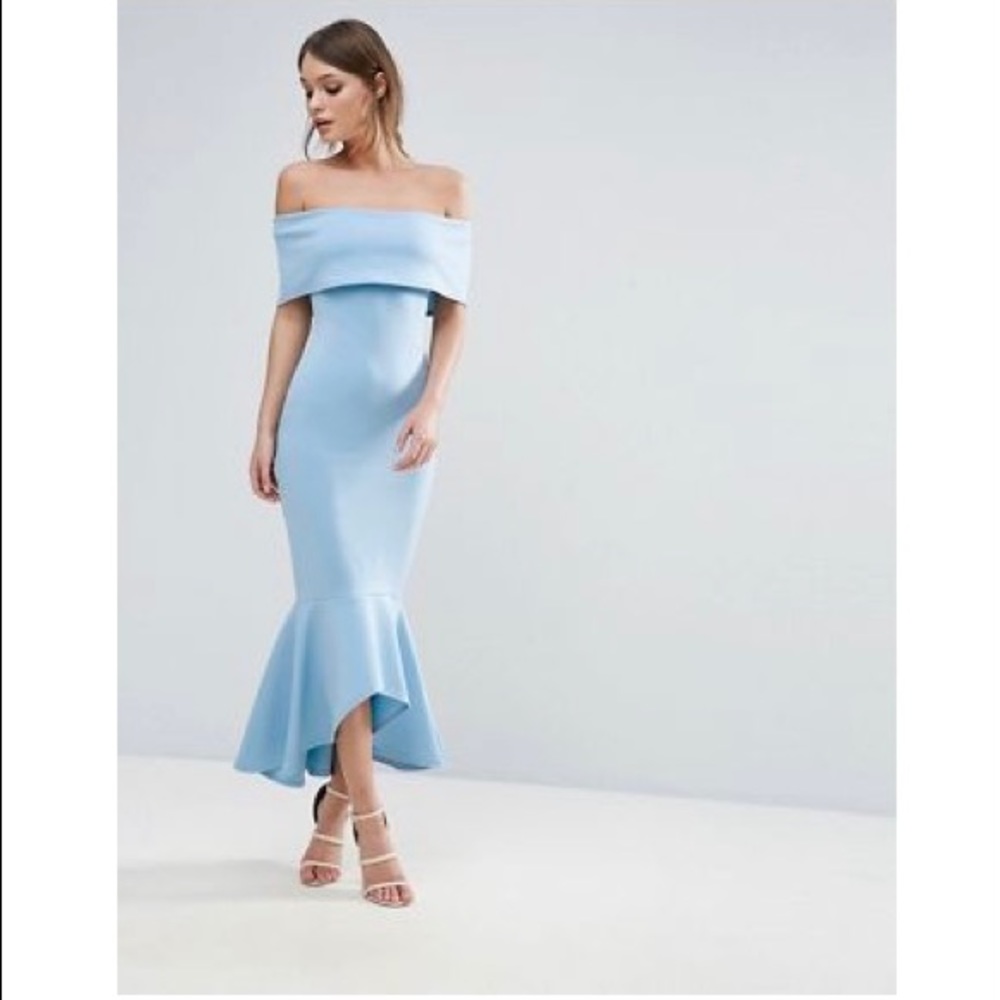 Club L Bardot Drop Peplum Maternity Dress - Blue